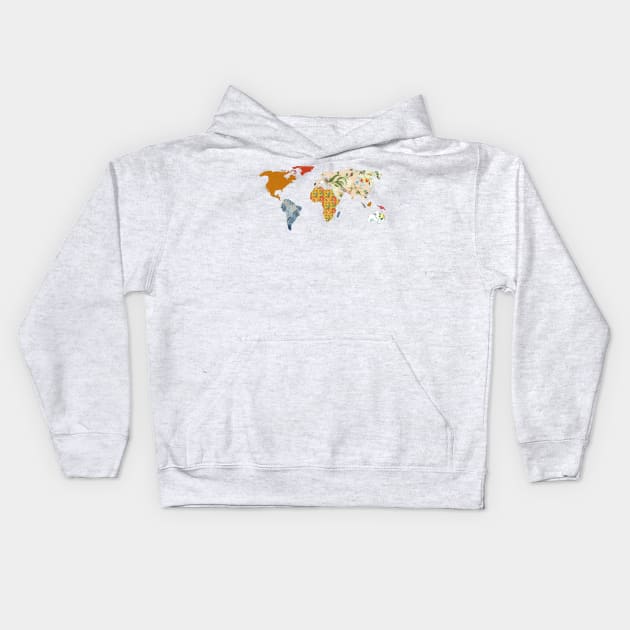 Floral Patchwork World Map Kids Hoodie by luckylucy